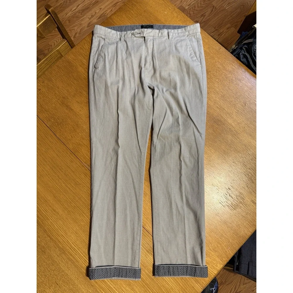 Ted Baker London MMT Penguin Mens 34R Chino Trousers Tan Beige Micro Texture